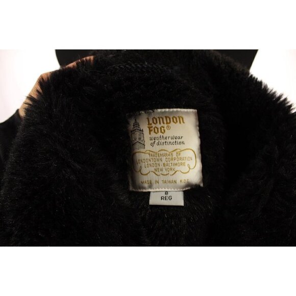 London Fog Womens Trench Coat Jacket Black Thick Faux Fur Lined Gray Sz 8 Reg - Picture 9 of 9